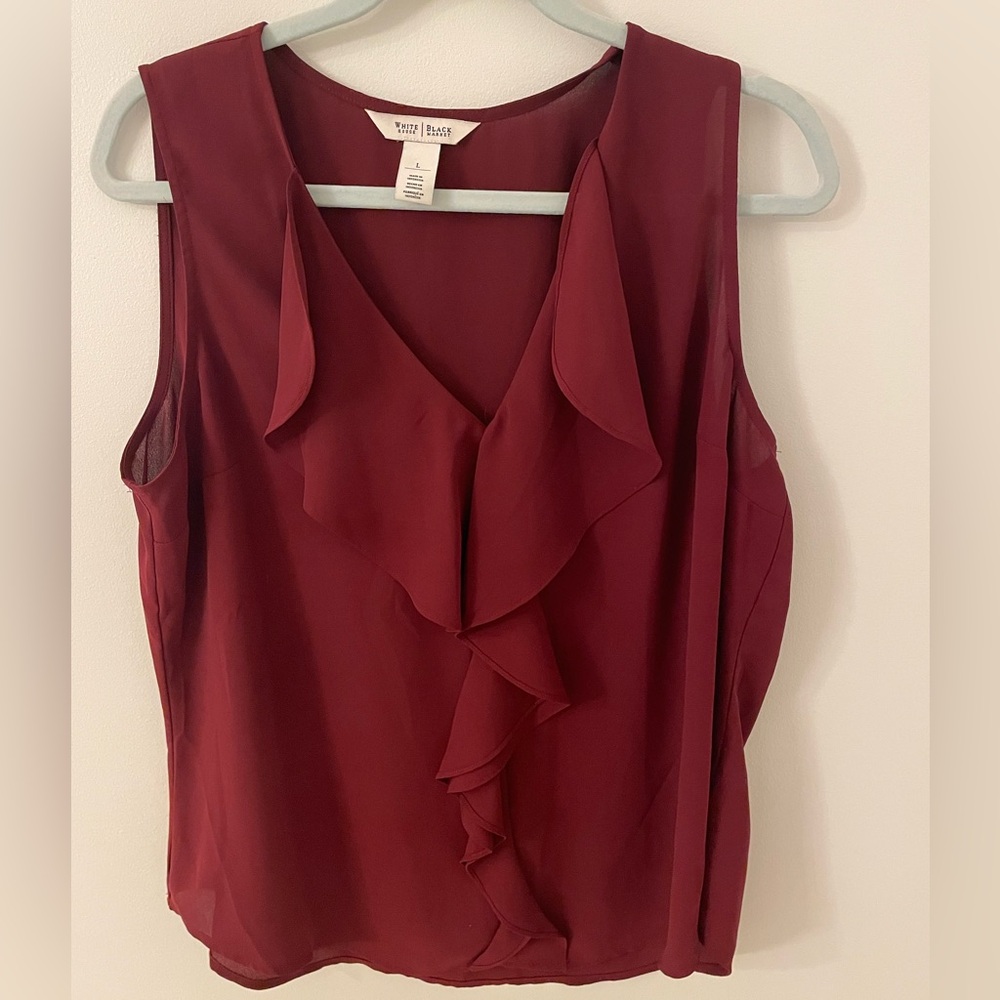 White House Black Market Burgundy Ruffle Top